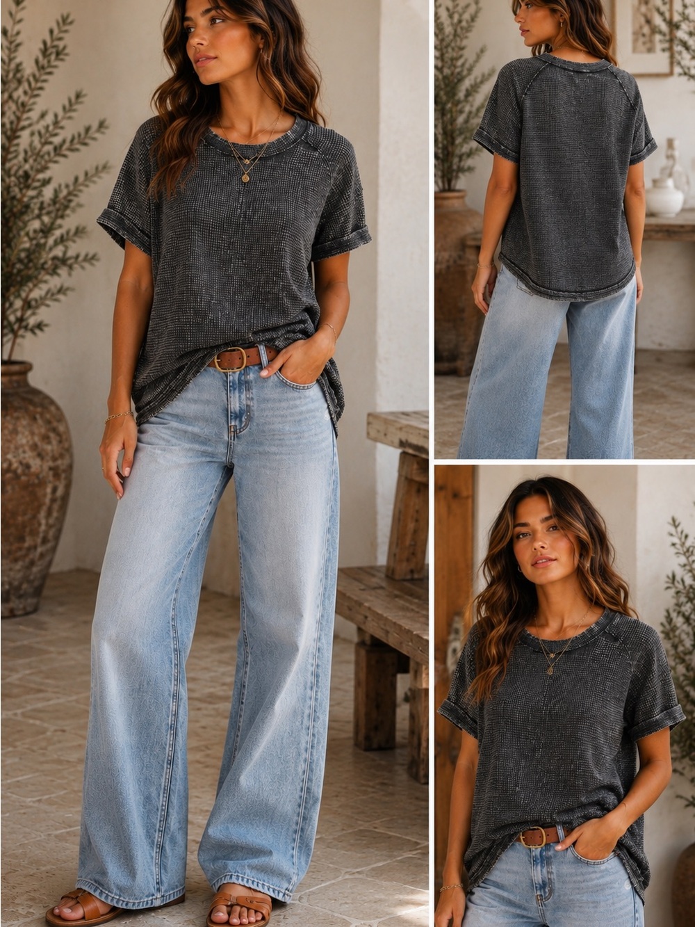 Zenana Outfitters Washed Black Short-Sleeve Crew Tee 100% cotton